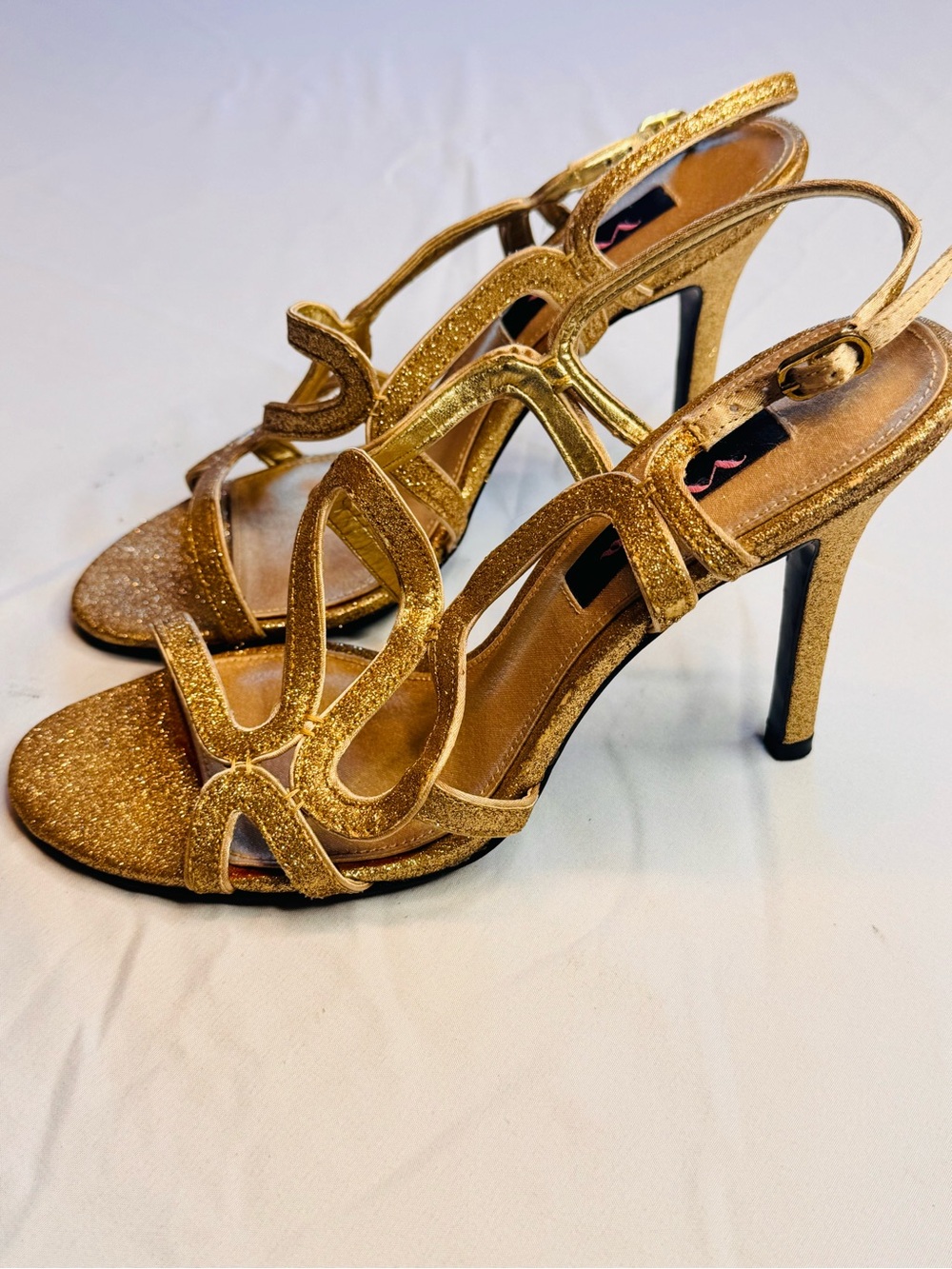 Nina Gold Glittery Open Toe Strappy High Heels size 8 M